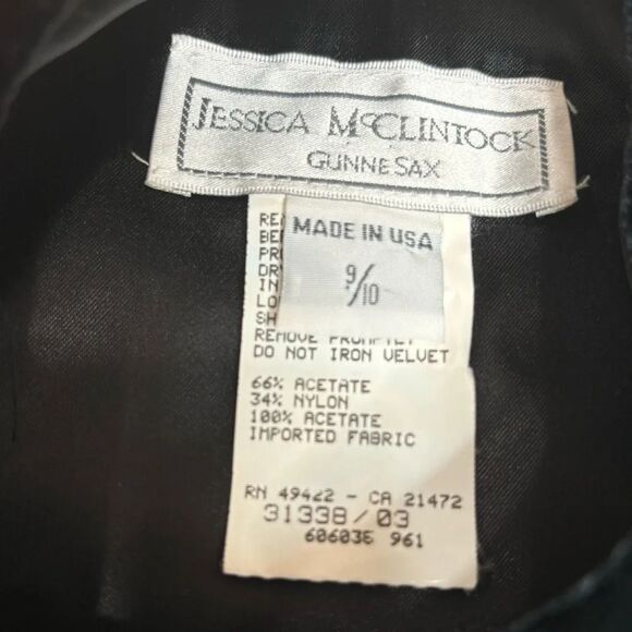 Jessica McClintock Gunne Sax Vintage Black Velour Gown Dress broach size 9/10 - Picture 5 of 9